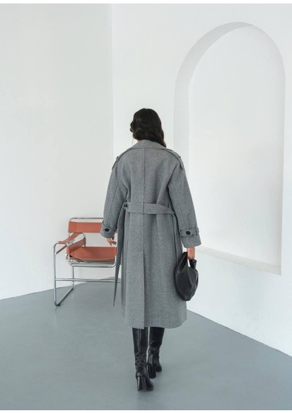Premium Oversize Modern Gri Kaşe Kaban