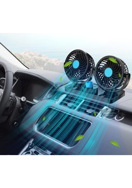 Üniversal Oto Ofis Araç Içi Torpido Üstü Vantilatör Çift Başlıklı Çakmaklık Girişli 2 Kademeli Soğutucu Fan 360° Dönebilen Ultra Sessiz Araç Fanı 12V Mavi ONV54 fiyatları