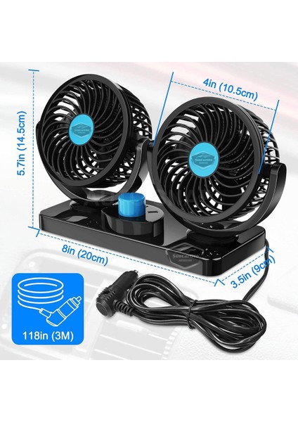 Üniversal Oto Ofis Araç Içi Torpido Üstü Vantilatör Çift Başlıklı Çakmaklık Girişli 2 Kademeli Soğutucu Fan 360° Dönebilen Ultra Sessiz Araç Fanı 12V Mavi ONV54 indirimleri