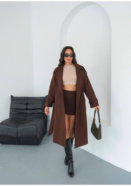 Premium Oversize Modern Kahverengi Kaşe Kaban