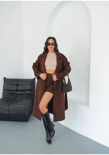 Premium Oversize Modern Kahverengi Kaşe Kaban fiyatları