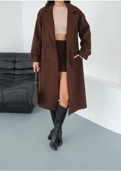 Premium Oversize Modern Kahverengi Kaşe Kaban modelleri