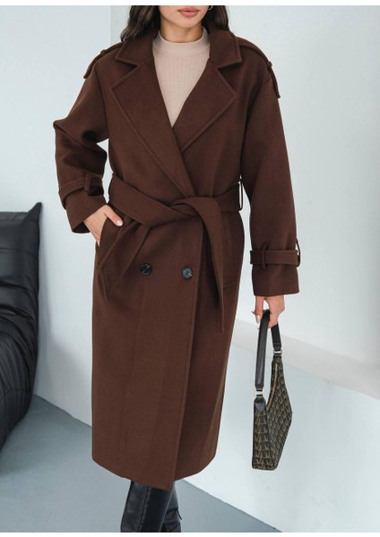 Premium Oversize Modern Kahverengi Kaşe Kaban indirimleri