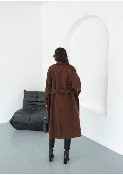 Premium Oversize Modern Kahverengi Kaşe Kaban