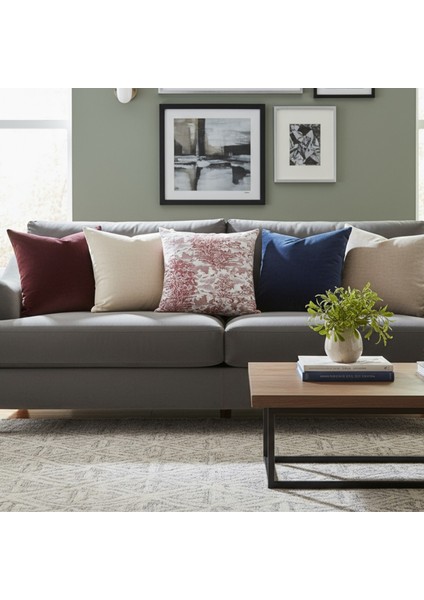 Yüksek Kaliteli Desenli Jakarlı Dokuma Kumaş Kırlent 45 x 43 cm (İçi Dolu) Bordo Ağırlıklı fırsatları