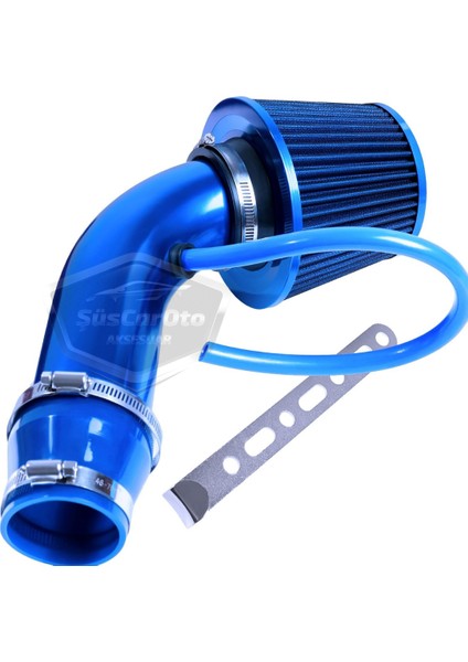 Universal Ses & Performans Arttırıcı Açık Hava Filtre Kiti Set Alüminyum Alaşımlı Krom Bigtube +6 Hp 65-75 mm Mavi