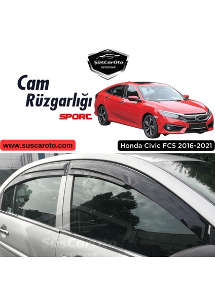 Honda Civic Fc5 2016-2021 Sedan Uyumlu Mugen Cam Rüzgarlığı Seti Piano Black 4'lü Ithal Parlak Siyah