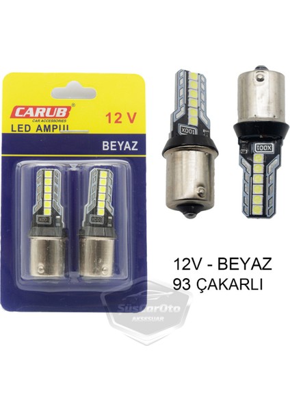 Carub Düz-Çakarlı Park Stop Sinyal Ampulü Tek Duy 12 LED Fren Lambası 12V 93 Beyaz