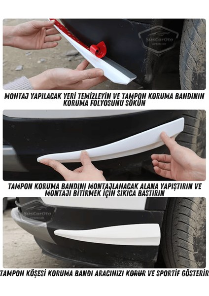 Üniversal Her Araca Uyumlu Esnek Tampon Köşesi Koruma Bandı Tampon Köşe Koruyucu Şerit Yumuşak Bant 2 Parça Siyah 28 cm ONP488