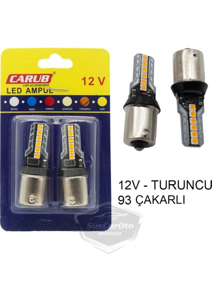 Carub Düz-Çakarlı Park Stop Sinyal Ampulü Tek Duy 12 LED Fren Lambası 12V 93 Turuncu