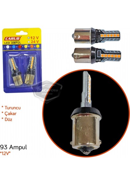 Carub Düz-Çakarlı Park Stop Sinyal Ampulü Tek Duy 12 LED Fren Lambası 12V 93 Turuncu modelleri