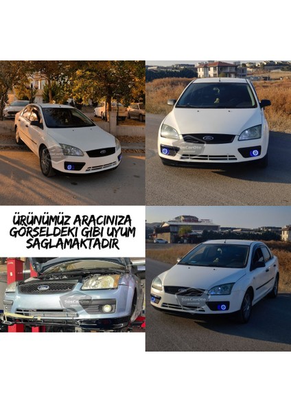 Ford Focus 2 2004-2008 Uyumlu Üniversal Mercekli Angel Sis Farı Metal Su Geçirmez 76 mm Beyaz Halkalı Gündüz Farı Angel Eyes 2 Adet modelleri