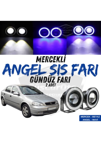 Opel Astra G 1998-2004 Uyumlu Üniversal Mercekli Angel Sis Farı Metal Su Geçirmez 76 mm Mavi Halkalı Gündüz Farı Angel Eyes 2 Adet