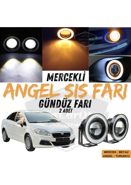 Fiat Linea 2007-2018 Uyumlu Üniversal Mercekli Angel Sis Farı Metal Su Geçirmez 76 mm Turuncu Halkalı Gündüz Farı Angel Eyes 2 Adet
