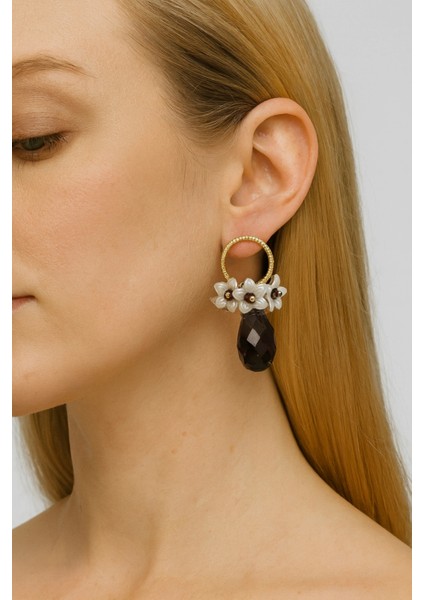 Passion Petal Çok Renkli İncili Çiçekli Kadın Küpe