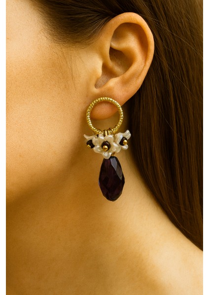 Passion Petal Çok Renkli İncili Çiçekli Kadın Küpe