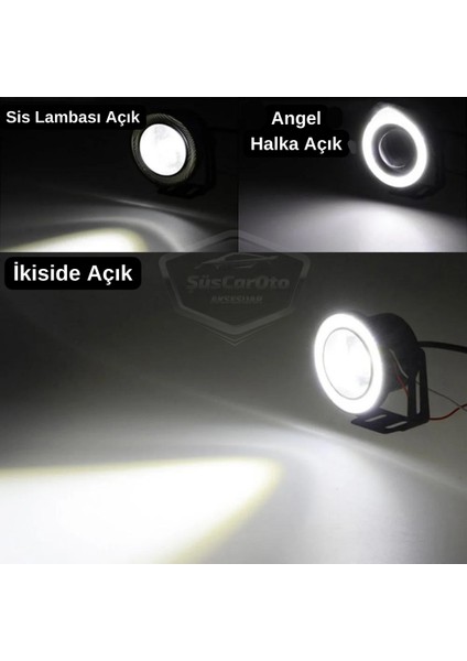 Renault Clio 3 2005-2013 Uyumlu Üniversal Mercekli Angel Sis Farı Metal Su Geçirmez 76 mm Beyaz Halkalı Gündüz Farı Angel Eyes 2 Adet fırsatları