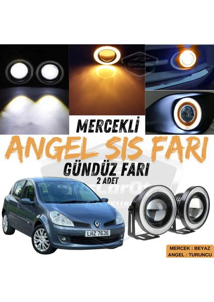 Renault Clio 3 2005-2013 Uyumlu Üniversal Mercekli Angel Sis Farı Metal Su Geçirmez 76 mm Turuncu Halkalı Gündüz Farı Angel Eyes 2 Adet