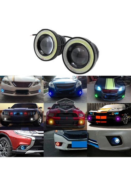 Ford Focus 3 2011-2014 Uyumlu Üniversal Mercekli Angel Sis Farı Metal Su Geçirmez 76 mm Turuncu Halkalı Gündüz Farı Angel Eyes 2 Adet