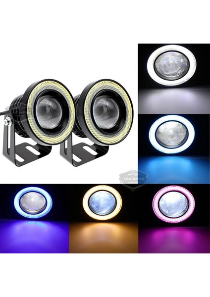 Renault Clio 4 2012-2020 Uyumlu Üniversal Mercekli Angel Sis Farı Metal Su Geçirmez 76 mm Turuncu Halkalı Gündüz Farı Angel Eyes 2 Adet