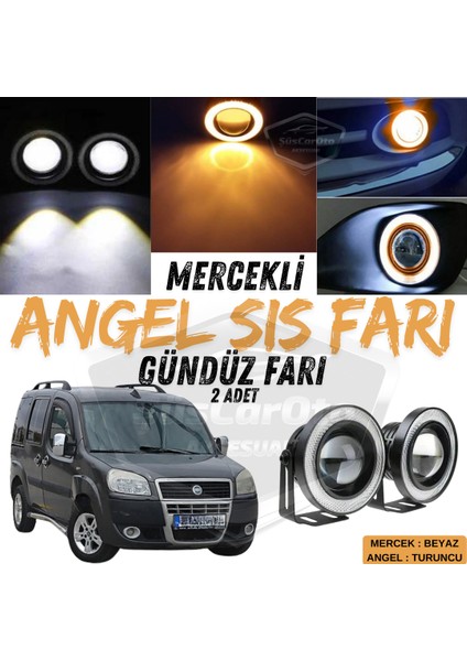 Fiat Doblo D2 2005-2010 Uyumlu Üniversal Mercekli Angel Sis Farı Metal Su Geçirmez 76 mm Turuncu Halkalı Gündüz Farı Angel Eyes 2 Adet