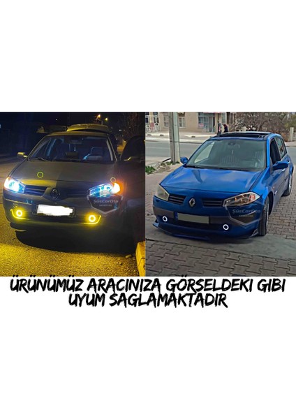 Renault Megane 2 2003-2008 Uyumlu Üniversal Mercekli Angel Sis Farı Metal Su Geçirmez 76 mm Turuncu Halkalı Gündüz Farı Angel Eyes 2 Adet modelleri