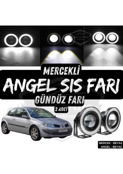 Renault Megane 2 2003-2008 Uyumlu Üniversal Mercekli Angel Sis Farı Metal Su Geçirmez 76 mm Beyaz Halkalı Gündüz Farı Angel Eyes 2 Adet