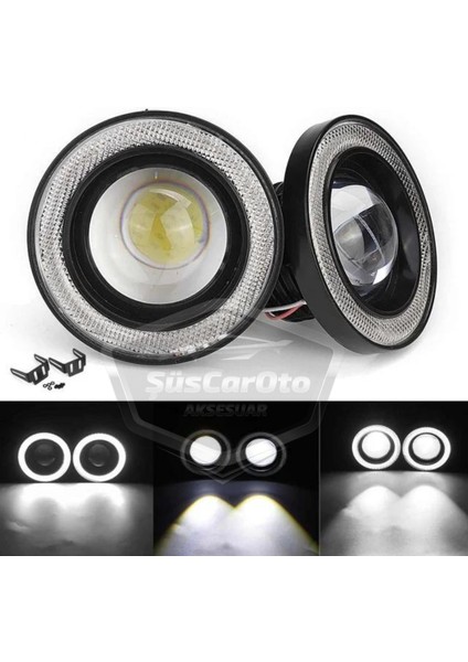 Opel Corsa C 2000-2006 Uyumlu Üniversal Mercekli Angel Sis Farı Metal Su Geçirmez 76 mm Beyaz Halkalı Gündüz Farı Angel Eyes 2 Adet fiyatları