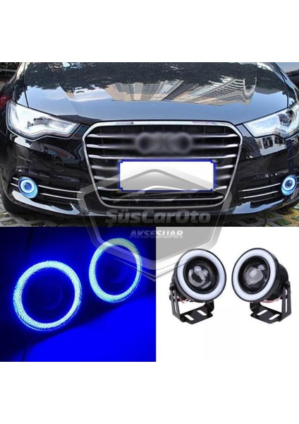 Renault Clio 4 2012-2020 Uyumlu Üniversal Mercekli Angel Sis Farı Metal Su Geçirmez 76 mm Buz Mavi Halkalı Gündüz Farı Angel Eyes 2 Adet