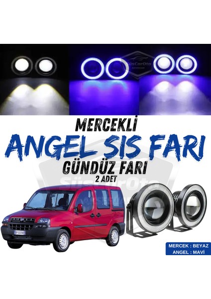 Fiat Doblo D1 2000-2005 Uyumlu Üniversal Mercekli Angel Sis Farı Metal Su Geçirmez 76 mm Mavi Halkalı Gündüz Farı Angel Eyes 2 Adet