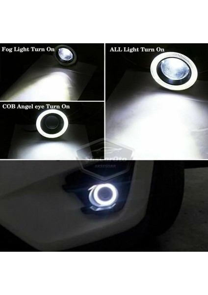 Opel Corsa C 2000-2006 Uyumlu Üniversal Mercekli Angel Sis Farı Metal Su Geçirmez 76 mm Beyaz Halkalı Gündüz Farı Angel Eyes 2 Adet
