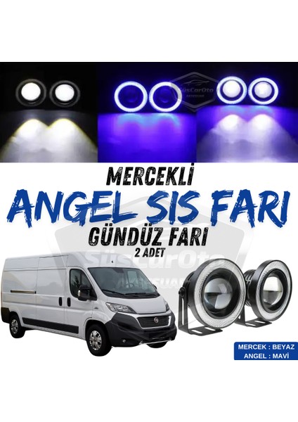 Fiat Ducato Uyumlu Üniversal Mercekli Angel Sis Farı Metal Su Geçirmez 76 mm Mavi Halkalı Gündüz Farı Angel Eyes 2 Adet
