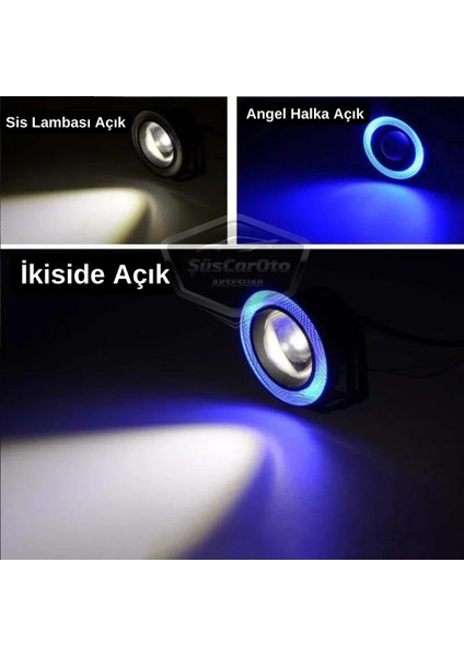 Fiat Doblo D1 2000-2005 Uyumlu Üniversal Mercekli Angel Sis Farı Metal Su Geçirmez 76 mm Buz Mavi Halkalı Gündüz Farı Angel Eyes 2 Adet modelleri