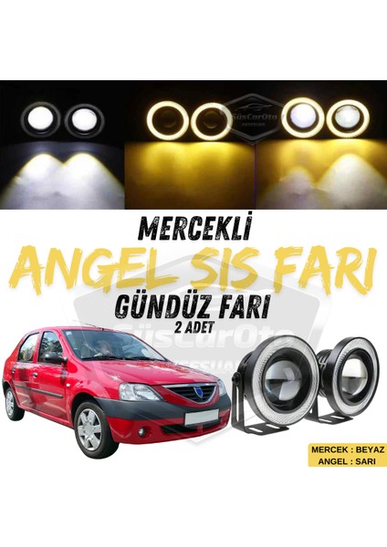 Dacia Logan Uyumlu Üniversal Mercekli Angel Sis Farı Metal Su Geçirmez 76 mm Sarı Halkalı Gündüz Farı Angel Eyes 2 Adet