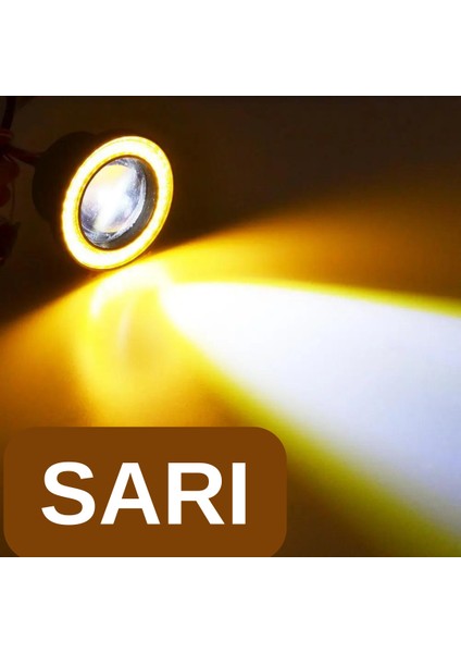 Dacia Logan Uyumlu Üniversal Mercekli Angel Sis Farı Metal Su Geçirmez 76 mm Sarı Halkalı Gündüz Farı Angel Eyes 2 Adet