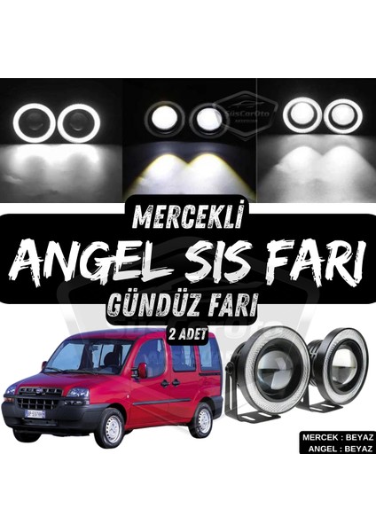 Fiat Doblo D1 2000-2005 Uyumlu Üniversal Mercekli Angel Sis Farı Metal Su Geçirmez 76 mm Beyaz Halkalı Gündüz Farı Angel Eyes 2 Adet