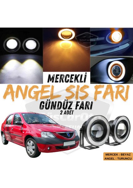 Dacia Logan Uyumlu Üniversal Mercekli Angel Sis Farı Metal Su Geçirmez 76 mm Turuncu Halkalı Gündüz Farı Angel Eyes 2 Adet