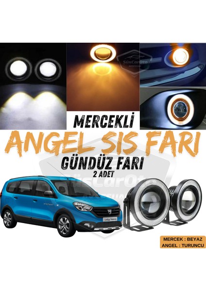 Dacia Lodgy 2012-2022 Uyumlu Üniversal Mercekli Angel Sis Farı Metal Su Geçirmez 76 mm Turuncu Halkalı Gündüz Farı Angel Eyes 2 Adet