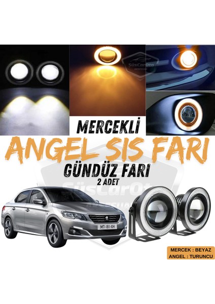 Peugeot 301 2012-2021 Uyumlu Üniversal Mercekli Angel Sis Farı Metal Su Geçirmez 76 mm Turuncu Halkalı Gündüz Farı Angel Eyes 2 Adet