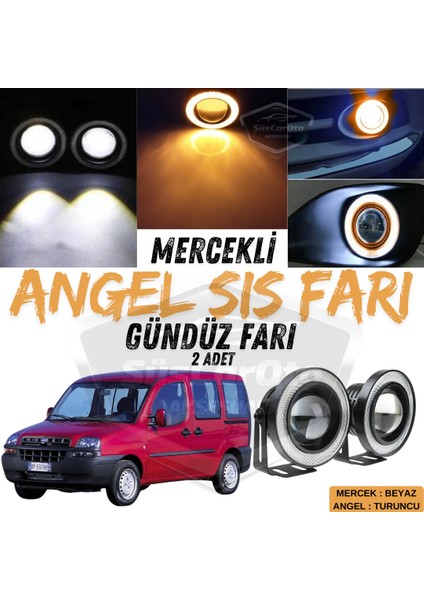 Fiat Doblo D1 2000-2005 Uyumlu Üniversal Mercekli Angel Sis Farı Metal Su Geçirmez 76 mm Turuncu Halkalı Gündüz Farı Angel Eyes 2 Adet