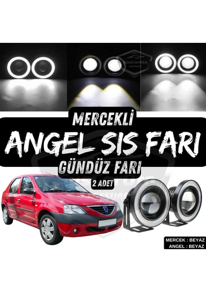 Dacia Logan Uyumlu Üniversal Mercekli Angel Sis Farı Metal Su Geçirmez 76 mm Beyaz Halkalı Gündüz Farı Angel Eyes 2 Adet