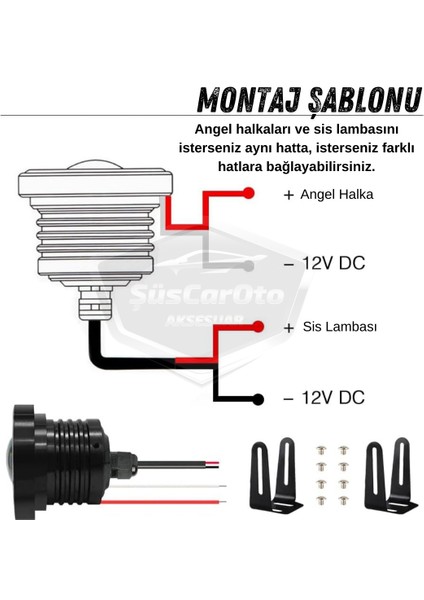 Dacia Logan Uyumlu Üniversal Mercekli Angel Sis Farı Metal Su Geçirmez 76 mm Beyaz Halkalı Gündüz Farı Angel Eyes 2 Adet