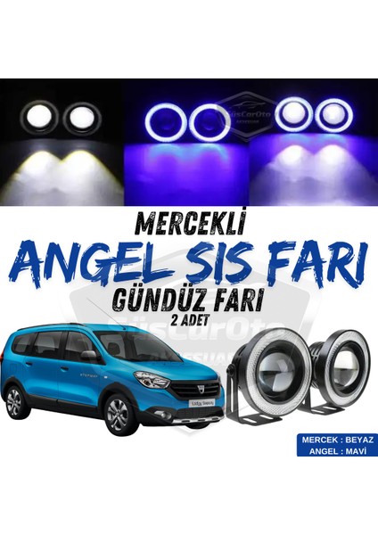 Dacia Lodgy 2012-2022 Uyumlu Üniversal Mercekli Angel Sis Farı Metal Su Geçirmez 76 mm Mavi Halkalı Gündüz Farı Angel Eyes 2 Adet