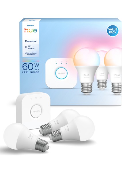 Hue Essential 3'lü E27 Ampul Başlangıç Seti 806 Lumen
