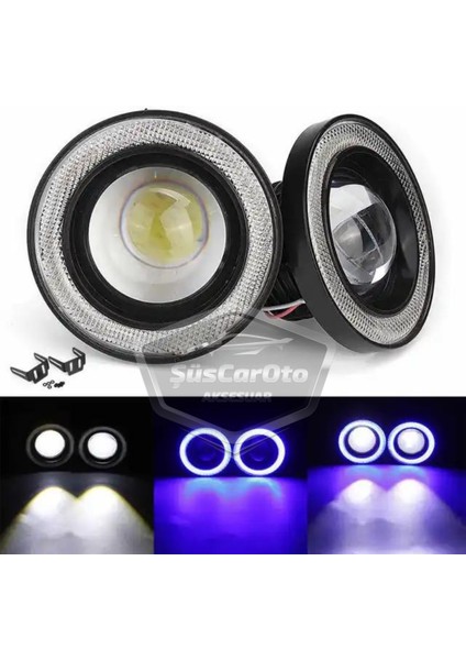 Peugeot 301 2012-2021 Uyumlu Üniversal Mercekli Angel Sis Farı Metal Su Geçirmez 76 mm Mavi Halkalı Gündüz Farı Angel Eyes 2 Adet fiyatları