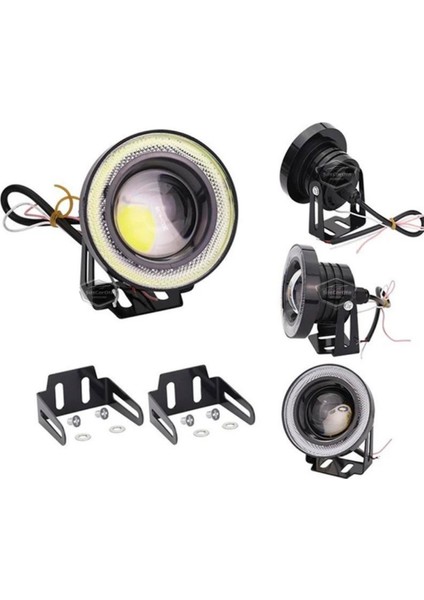Ford Courier 2014-2023 Uyumlu Üniversal Mercekli Angel Sis Farı Metal Su Geçirmez 76 mm Beyaz Halkalı Gündüz Farı Angel Eyes 2 Adet
