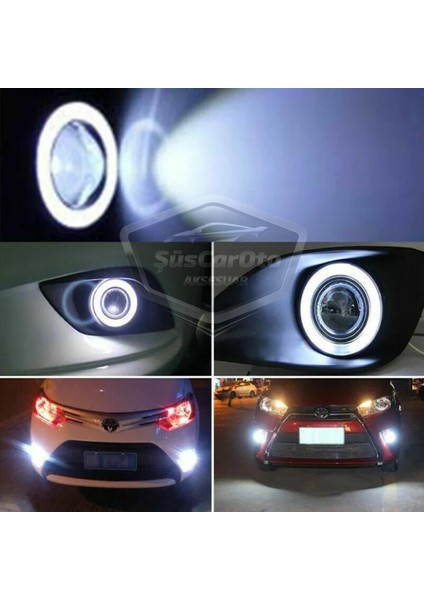 Peugeot Bipper 2008-2022 Uyumlu Üniversal Mercekli Angel Sis Farı Metal Su Geçirmez 76 mm Beyaz Halkalı Gündüz Farı Angel Eyes 2 Adet indirimleri