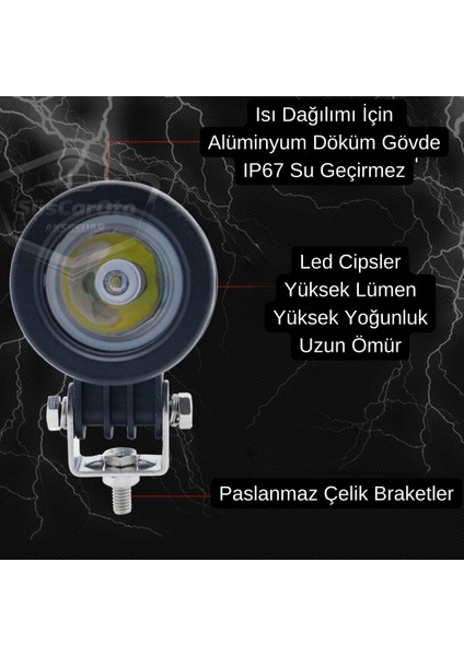 Yuvarlak Tek LED Bar Beyaz Sis Farı Araç Motosiklet Off Road Atv Forklift LED Lamba Projektör Metal Arazi Çalışma Lambası 1 Adet 10W