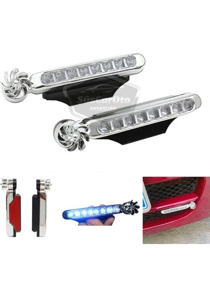 Araç Oto Rüzgar Enerjili Kablosuz 8 Ledli Gündüz Farı Araba Fırfırlı Elektriksiz Gündüz Ledi Lamba Su Geçirmez Mavi modelleri