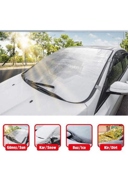 4 Mevsim Oto Ön Cam Brandası Araç Camı Buzlanma Önleyici ve Koruyucu Branda Cam Üstü Kar Örtüsü Buz Brandası Güneş Önleyici 156 x 90 cm indirimleri